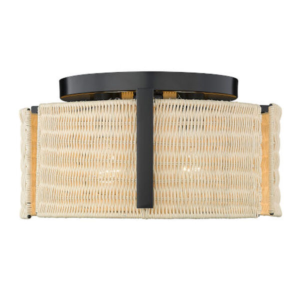Grove Matte Black Three-Light Flush Mount with Natural Wicker Shade, image 1
